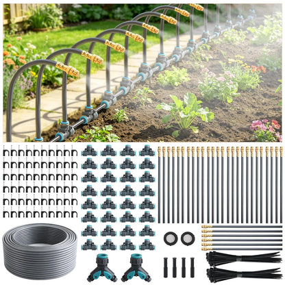 100FT 1/4" Quick-Connect Drip Irrigation System Kit, Automatic Garden Watering System with 16 Pcs Adjustable Spray Nozzles for Garden, Greenhouse, Yard, Lawn