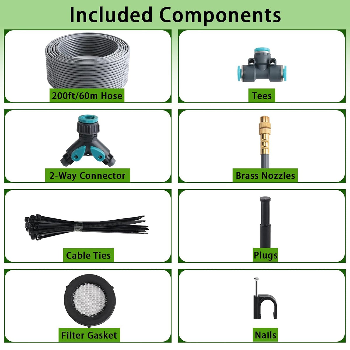 100FT 1/4" Quick-Connect Drip Irrigation System Kit, Automatic Garden Watering System with 16 Pcs Adjustable Spray Nozzles for Garden, Greenhouse, Yard, Lawn