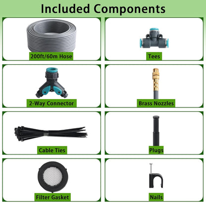 100FT 1/4" Quick-Connect Drip Irrigation System Kit, Automatic Garden Watering System with 16 Pcs Adjustable Spray Nozzles for Garden, Greenhouse, Yard, Lawn
