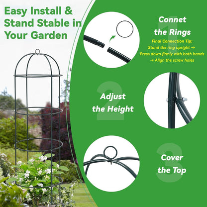 Large Trellis, Garden Obelisk Trellis for Climbing Plants Outdoor, 69" Metal Trellises for Tomato Cucumber Grape Clematis Rose Vine Support, Heavy Duty Fit 25-Gallon Container Raised Bed, Freestanding