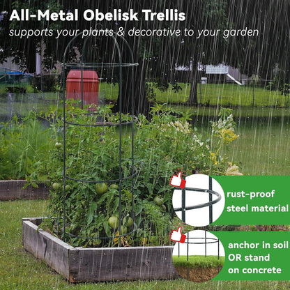 Large Trellis, Garden Obelisk Trellis for Climbing Plants Outdoor, 69" Metal Trellises for Tomato Cucumber Grape Clematis Rose Vine Support, Heavy Duty Fit 25-Gallon Container Raised Bed, Freestanding