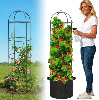 Large Trellis, Garden Obelisk Trellis for Climbing Plants Outdoor, 69" Metal Trellises for Tomato Cucumber Grape Clematis Rose Vine Support, Heavy Duty Fit 25-Gallon Container Raised Bed, Freestanding