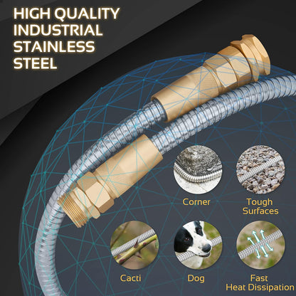 Garden Hose Metal - 50ft Heavy Duty Stainless Steel Water Hose with 8 Function Sprayer & Metal Fittings, Flexible, Lightweight, No Kink, Puncture Proof Hose for Yard, Outdoors, Rv