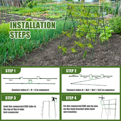 63"H x 47"L Cucumber Trellis for Raised Bed, Adjustable Garden Trellis for Climbing Plants Outdoor with Climbing Net and Plant Support Clip, A-Frame Trellis for Vegetable, Cucumbers, Tomatoes