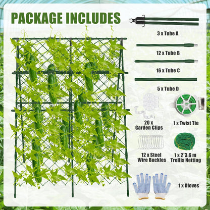 63"H x 47"L Cucumber Trellis for Raised Bed, Adjustable Garden Trellis for Climbing Plants Outdoor with Climbing Net and Plant Support Clip, A-Frame Trellis for Vegetable, Cucumbers, Tomatoes