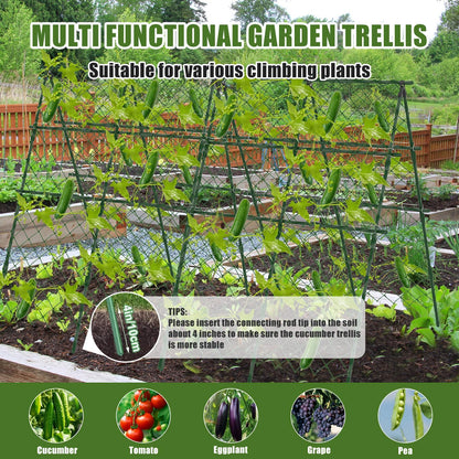 63"H x 47"L Cucumber Trellis for Raised Bed, Adjustable Garden Trellis for Climbing Plants Outdoor with Climbing Net and Plant Support Clip, A-Frame Trellis for Vegetable, Cucumbers, Tomatoes