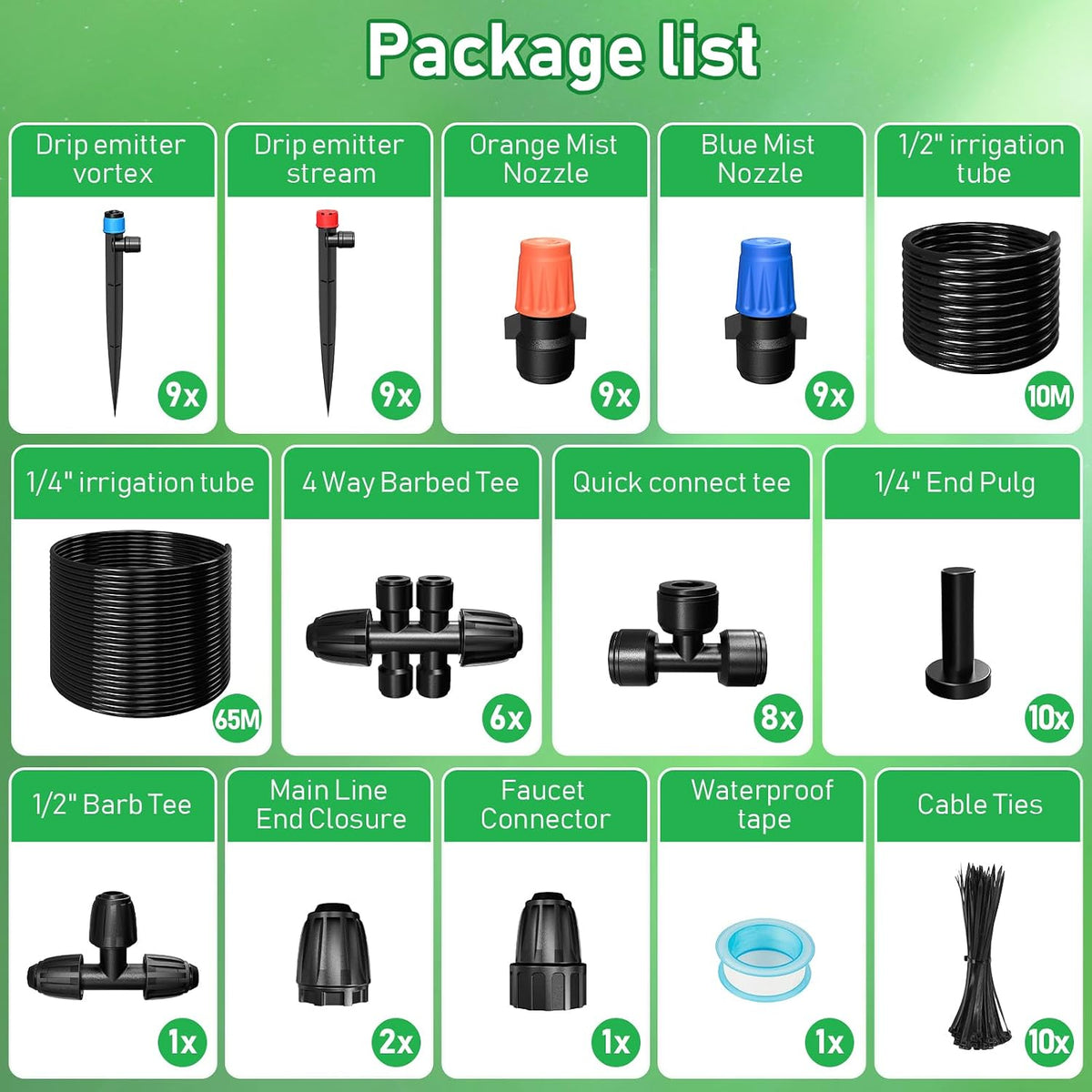246FT Drip Irrigation System, Automatic Drip Irrigation Kit with 1/2" Main Tube & 1/4" Branch Tubing, Adjustable Drip Emitters, Garden Watering System for Flower Bed, Raised Beds, Lawn, Greenhouses