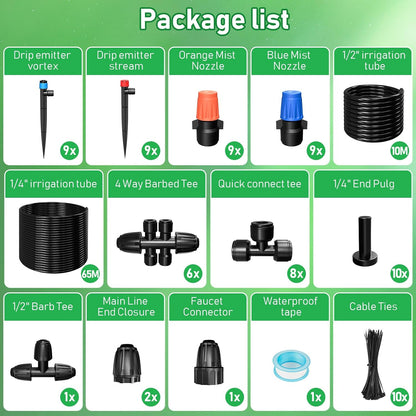 246FT Drip Irrigation System, Automatic Drip Irrigation Kit with 1/2" Main Tube & 1/4" Branch Tubing, Adjustable Drip Emitters, Garden Watering System for Flower Bed, Raised Beds, Lawn, Greenhouses