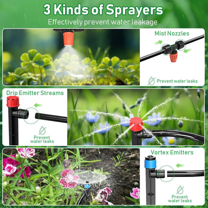 246FT Drip Irrigation System, Automatic Drip Irrigation Kit with 1/2" Main Tube & 1/4" Branch Tubing, Adjustable Drip Emitters, Garden Watering System for Flower Bed, Raised Beds, Lawn, Greenhouses