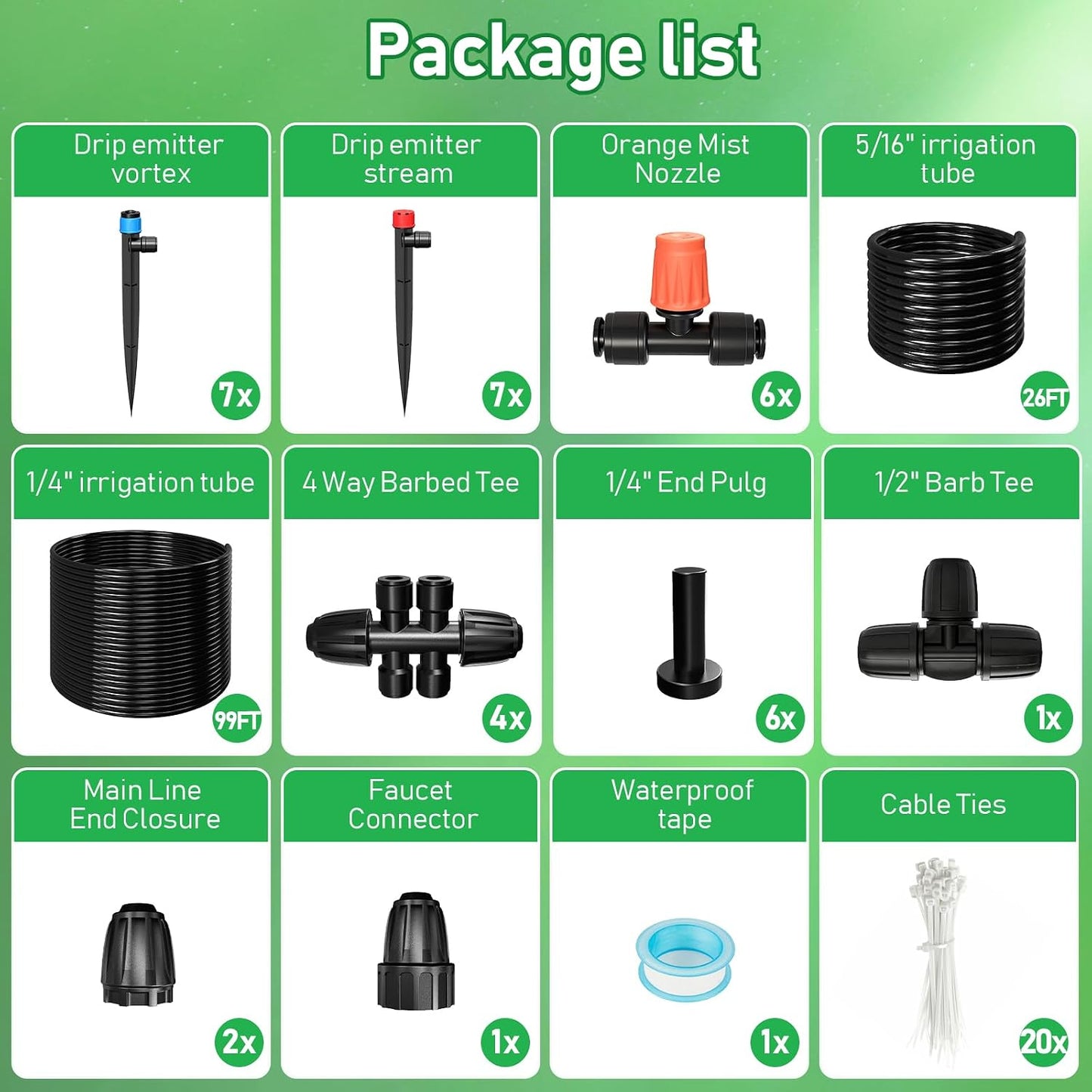 246FT Drip Irrigation System, Automatic Drip Irrigation Kit with 1/2" Main Tube & 1/4" Branch Tubing, Adjustable Drip Emitters, Garden Watering System for Flower Bed, Raised Beds, Lawn, Greenhouses