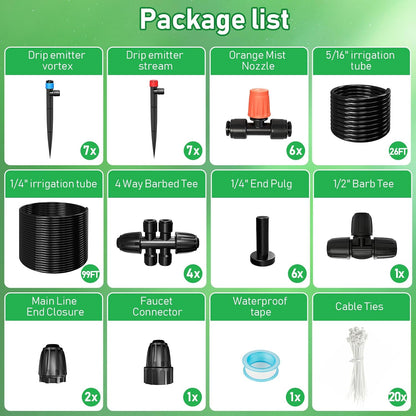 246FT Drip Irrigation System, Automatic Drip Irrigation Kit with 1/2" Main Tube & 1/4" Branch Tubing, Adjustable Drip Emitters, Garden Watering System for Flower Bed, Raised Beds, Lawn, Greenhouses