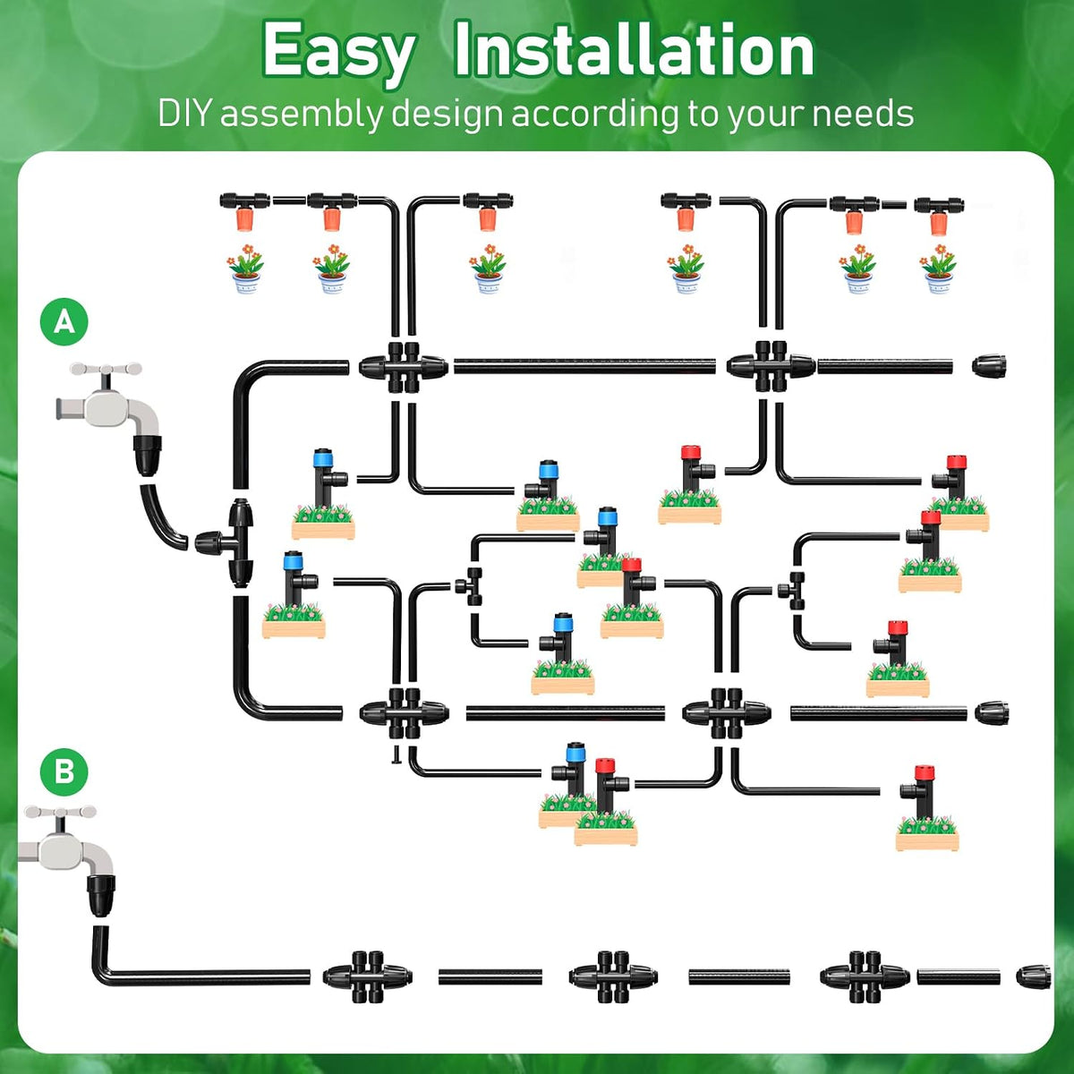 246FT Drip Irrigation System, Automatic Drip Irrigation Kit with 1/2" Main Tube & 1/4" Branch Tubing, Adjustable Drip Emitters, Garden Watering System for Flower Bed, Raised Beds, Lawn, Greenhouses