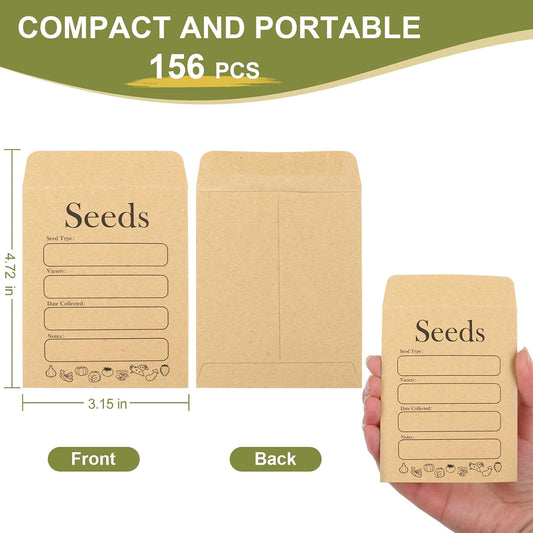 156 PCS Seed Envelopes 3.15”x 4.72”, Seed Packets Envelopes Kraft Seeds Saving Envelope, Self Sealing Seeds Storage Mini Envelope for Flower Vegetable