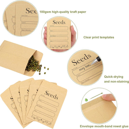 156 PCS Seed Envelopes 3.15”x 4.72”, Seed Packets Envelopes Kraft Seeds Saving Envelope, Self Sealing Seeds Storage Mini Envelope for Flower Vegetable