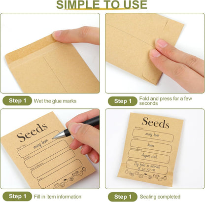 156 PCS Seed Envelopes 3.15”x 4.72”, Seed Packets Envelopes Kraft Seeds Saving Envelope, Self Sealing Seeds Storage Mini Envelope for Flower Vegetable