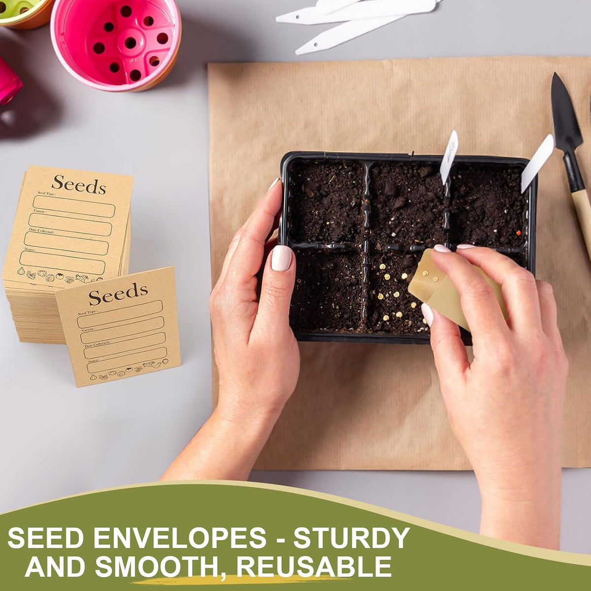 156 PCS Seed Envelopes 3.15”x 4.72”, Seed Packets Envelopes Kraft Seeds Saving Envelope, Self Sealing Seeds Storage Mini Envelope for Flower Vegetable