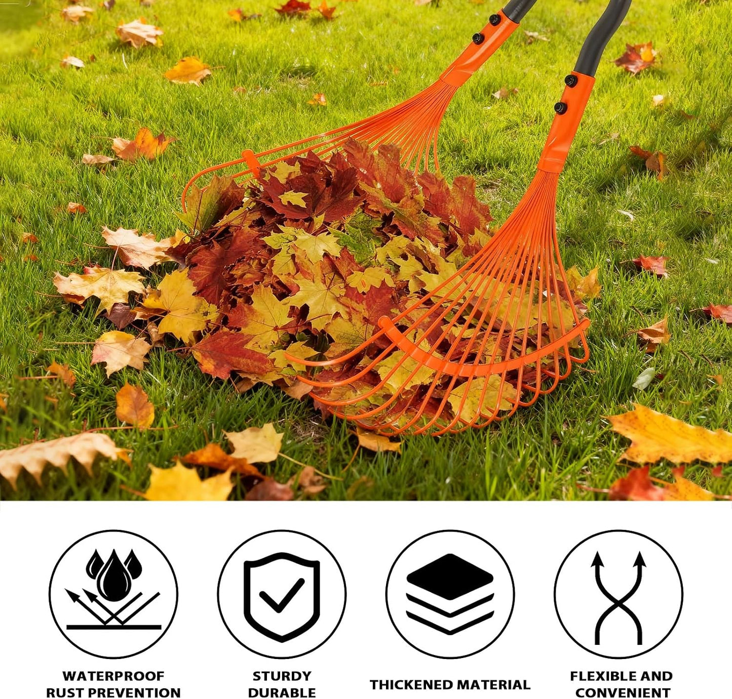 Leaf Grabber Rake with Long Handle,Metal Leaves Rakes,Lightweight Leaf and Grass Picker Upper,Leaf Collector for Lawn & Yard Shrub Cleanup.