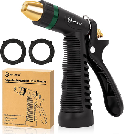 Garden Hose Nozzle - 100% Metal High Pressure Spray Nozzle, Adjustable Spray Patterns, Labor-Saving, Heavy Duty for Garden Watering, Car Washing, Window Cleaning, Pets Showering