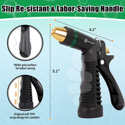 Garden Hose Nozzle - 100% Metal High Pressure Spray Nozzle, Adjustable Spray Patterns, Labor-Saving, Heavy Duty for Garden Watering, Car Washing, Window Cleaning, Pets Showering
