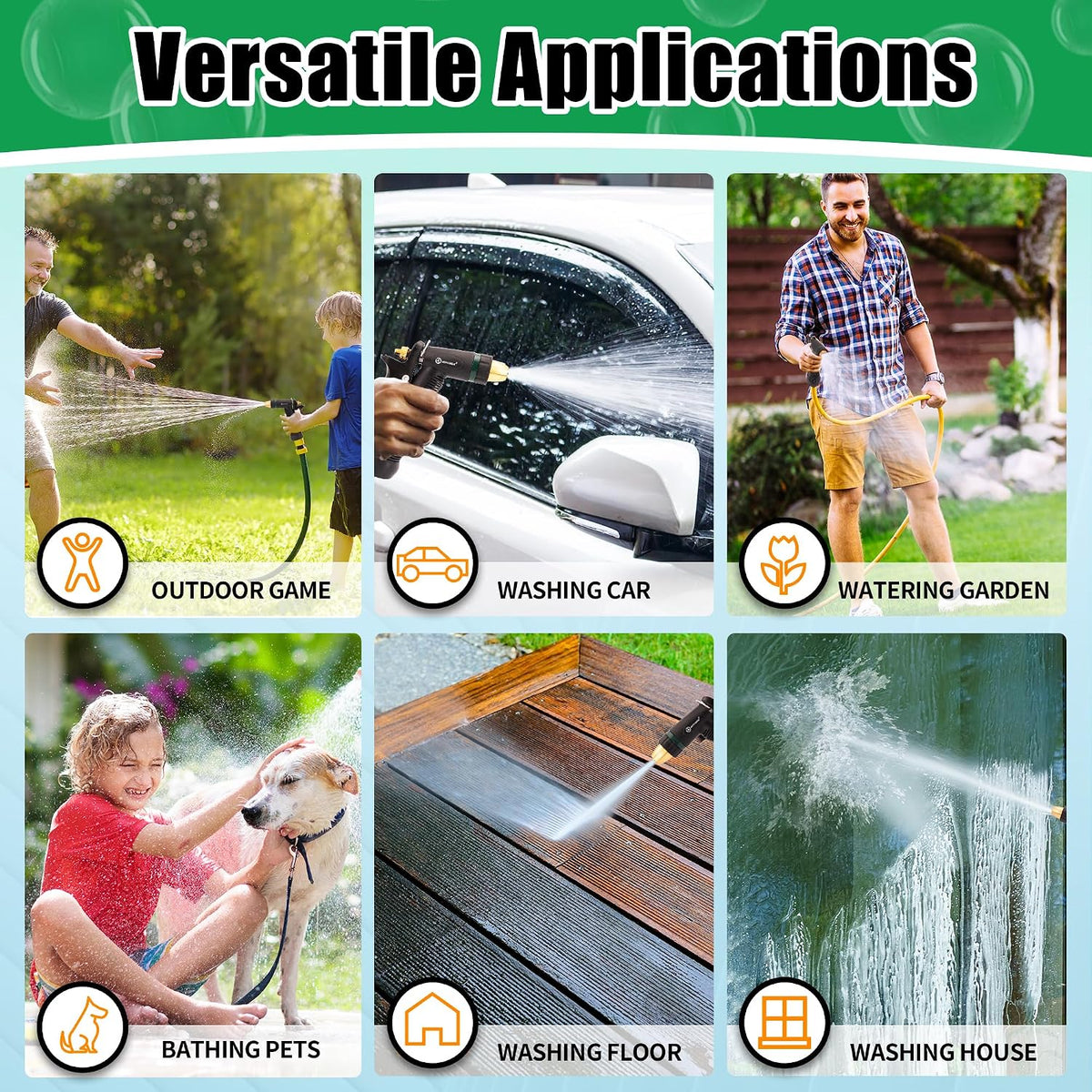 Garden Hose Nozzle - 100% Metal High Pressure Spray Nozzle, Adjustable Spray Patterns, Labor-Saving, Heavy Duty for Garden Watering, Car Washing, Window Cleaning, Pets Showering