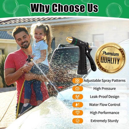 Garden Hose Nozzle - 100% Metal High Pressure Spray Nozzle, Adjustable Spray Patterns, Labor-Saving, Heavy Duty for Garden Watering, Car Washing, Window Cleaning, Pets Showering