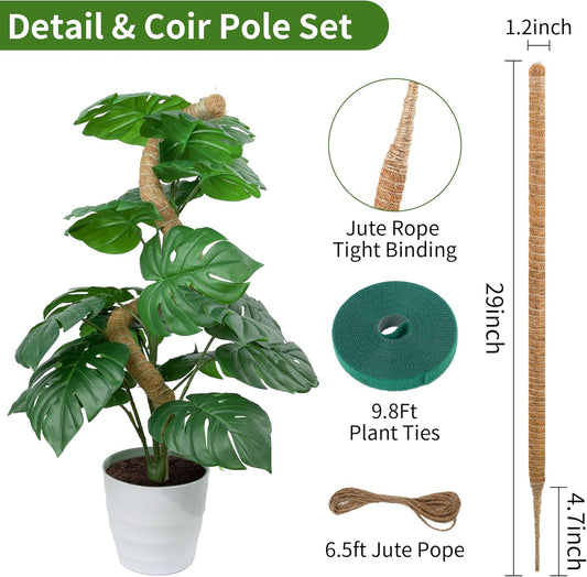 2 Pack Moss Pole for Monstera, Bendable 29" Coco Coir Plant Support with Rustproof Aluminum Core, Plant Support Stakes for Climbing Indoor Plants, Pothos, Philodendron