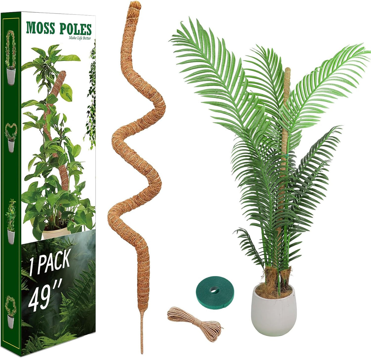 2 Pack Moss Pole for Monstera, Bendable 29" Coco Coir Plant Support with Rustproof Aluminum Core, Plant Support Stakes for Climbing Indoor Plants, Pothos, Philodendron