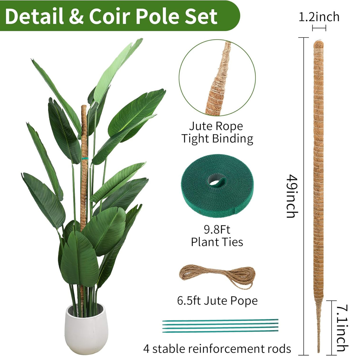 2 Pack Moss Pole for Monstera, Bendable 29" Coco Coir Plant Support with Rustproof Aluminum Core, Plant Support Stakes for Climbing Indoor Plants, Pothos, Philodendron