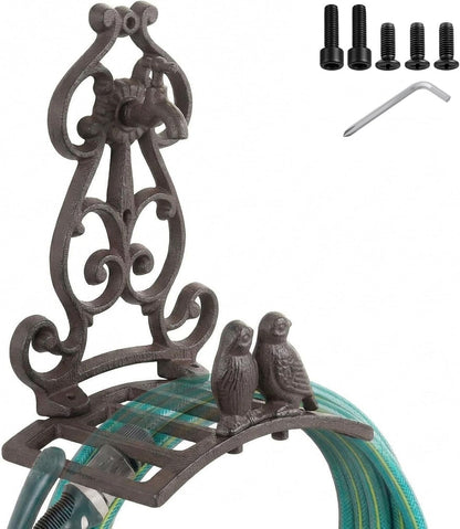 Garden Hose Holder Cast Iron Heavy Duty Wall Mounted Water Hose Holder Reel Decorative Three Pipe Rack Reel Outdoor Storage Hook for 20FT-50FT Pipe for Garden, Yard, Patio(6.9 x 4.9 x 9.5 Inches)