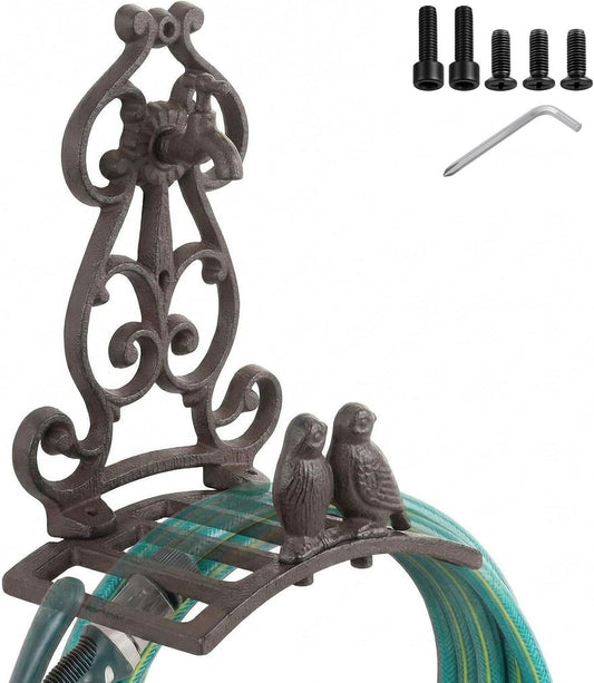 Garden Hose Holder Cast Iron Heavy Duty Wall Mounted Water Hose Holder Reel Decorative Three Pipe Rack Reel Outdoor Storage Hook for 20FT-50FT Pipe for Garden, Yard, Patio(6.9 x 4.9 x 9.5 Inches)