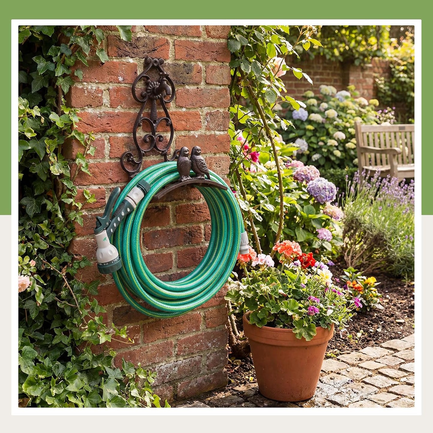 Garden Hose Holder Cast Iron Heavy Duty Wall Mounted Water Hose Holder Reel Decorative Three Pipe Rack Reel Outdoor Storage Hook for 20FT-50FT Pipe for Garden, Yard, Patio(6.9 x 4.9 x 9.5 Inches)