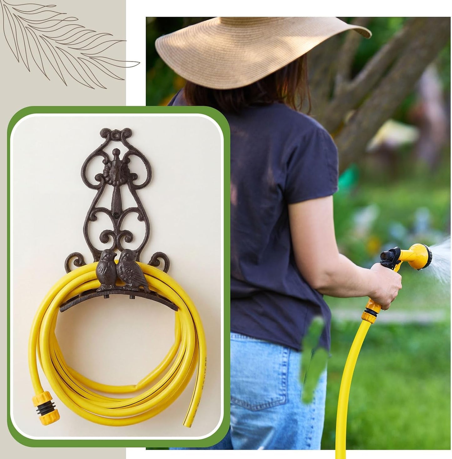 Garden Hose Holder Cast Iron Heavy Duty Wall Mounted Water Hose Holder Reel Decorative Three Pipe Rack Reel Outdoor Storage Hook for 20FT-50FT Pipe for Garden, Yard, Patio(6.9 x 4.9 x 9.5 Inches)