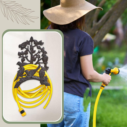 Garden Hose Holder Cast Iron Heavy Duty Wall Mounted Water Hose Holder Reel Decorative Three Pipe Rack Reel Outdoor Storage Hook for 20FT-50FT Pipe for Garden, Yard, Patio(6.9 x 4.9 x 9.5 Inches)
