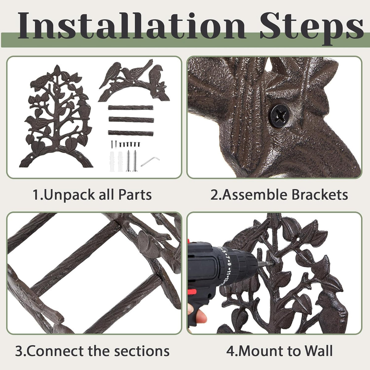 Garden Hose Holder Cast Iron Heavy Duty Wall Mounted Water Hose Holder Reel Decorative Three Pipe Rack Reel Outdoor Storage Hook for 20FT-50FT Pipe for Garden, Yard, Patio(6.9 x 4.9 x 9.5 Inches)