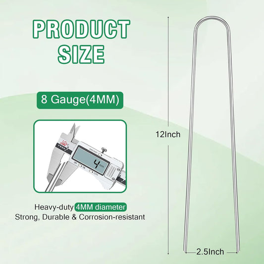 8 Gauge Landscape Staples, 12 Inch 15 25 50 100 Pack Heavy Duty U-Shaped Landscape Stakes, Galvanized Garden Staples for Weed Barrier Stakes, Ground Cover, Irrigation Tubing, Fence (25,12 Inch)