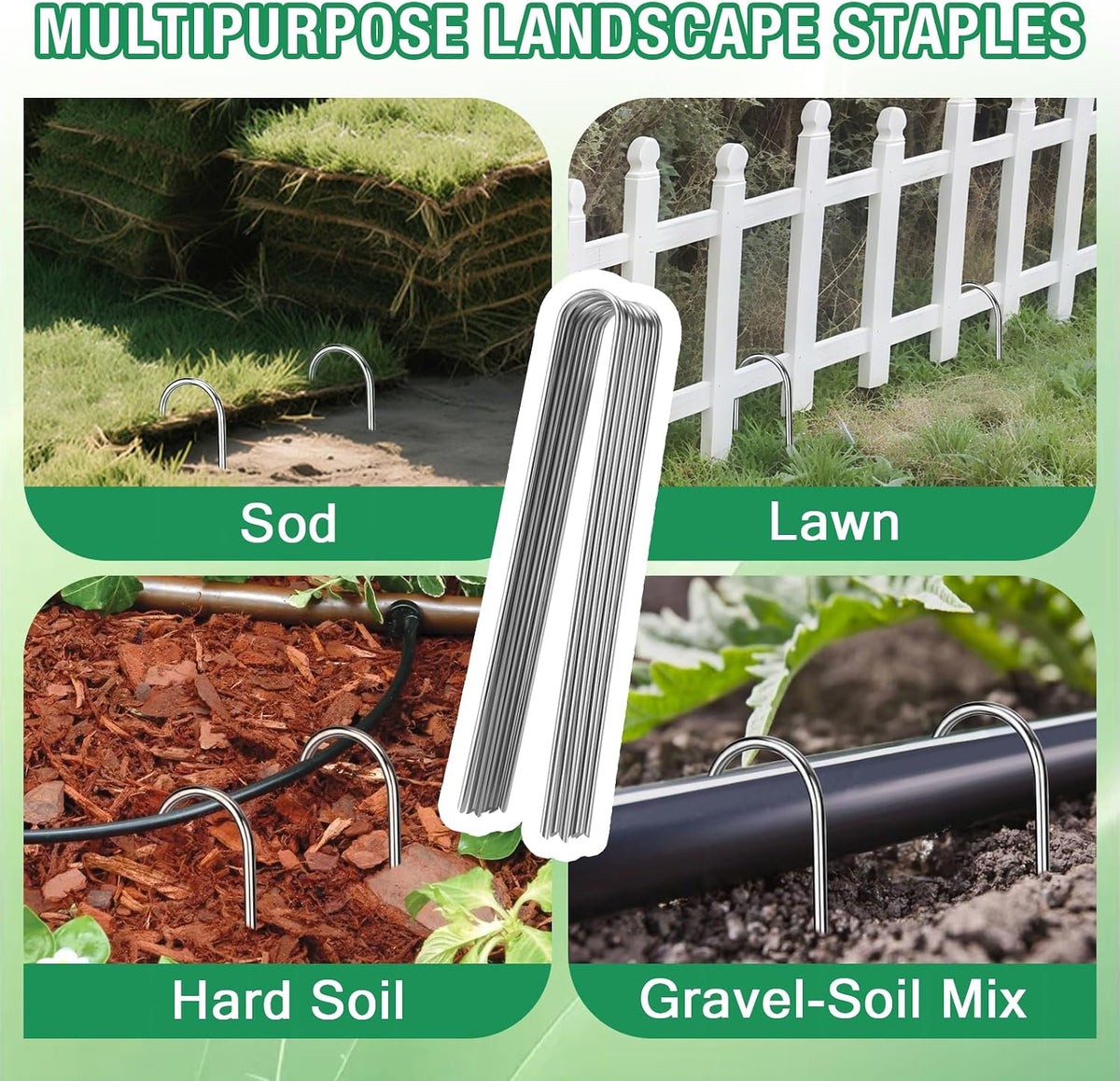 8 Gauge Landscape Staples, 12 Inch 15 25 50 100 Pack Heavy Duty U-Shaped Landscape Stakes, Galvanized Garden Staples for Weed Barrier Stakes, Ground Cover, Irrigation Tubing, Fence (25,12 Inch)