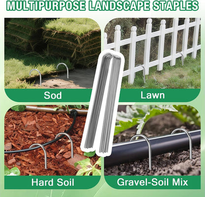 8 Gauge Landscape Staples, 12 Inch 15 25 50 100 Pack Heavy Duty U-Shaped Landscape Stakes, Galvanized Garden Staples for Weed Barrier Stakes, Ground Cover, Irrigation Tubing, Fence (25,12 Inch)