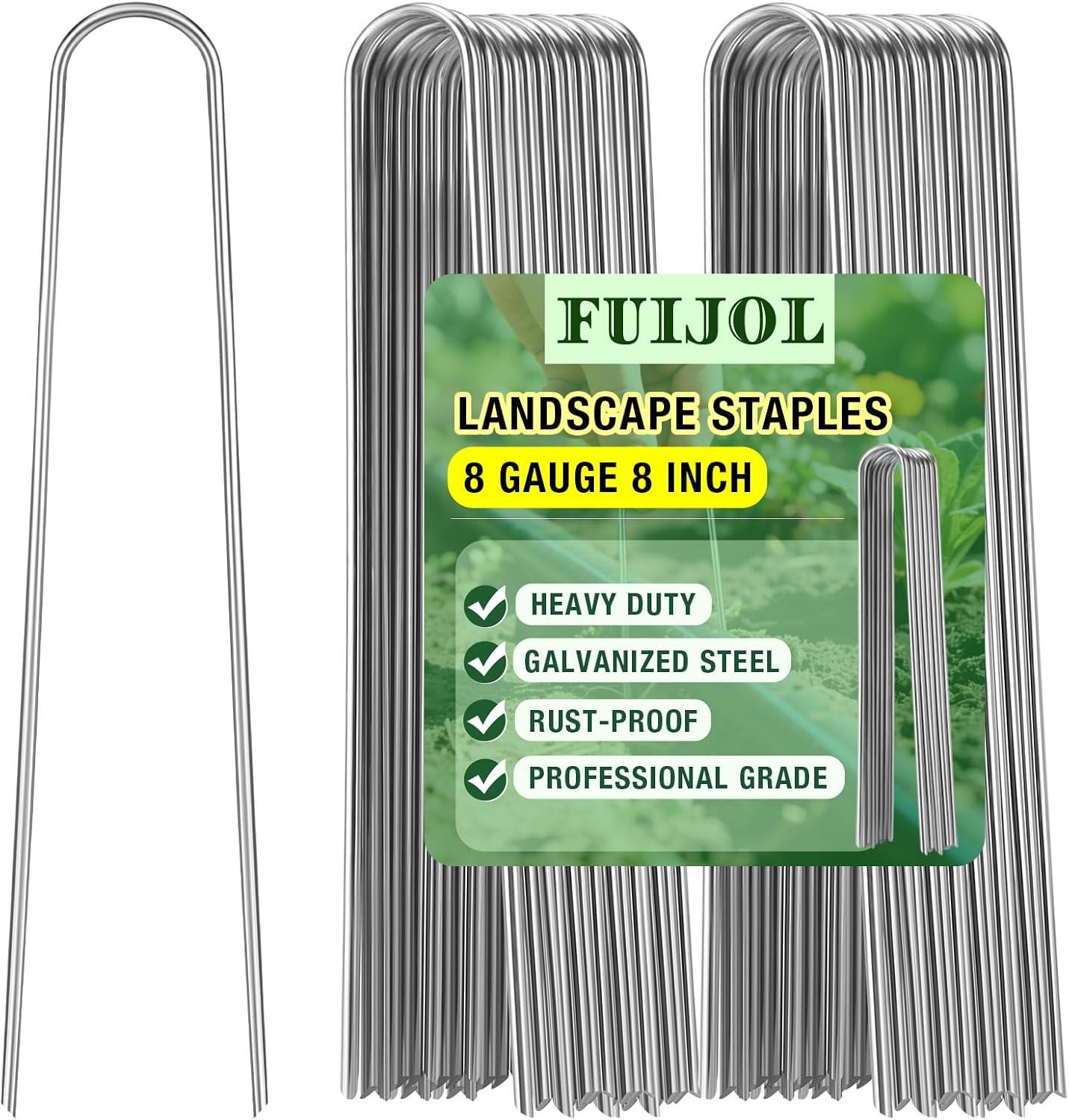 8 Gauge Landscape Staples, 12 Inch 15 25 50 100 Pack Heavy Duty U-Shaped Landscape Stakes, Galvanized Garden Staples for Weed Barrier Stakes, Ground Cover, Irrigation Tubing, Fence (25,12 Inch)