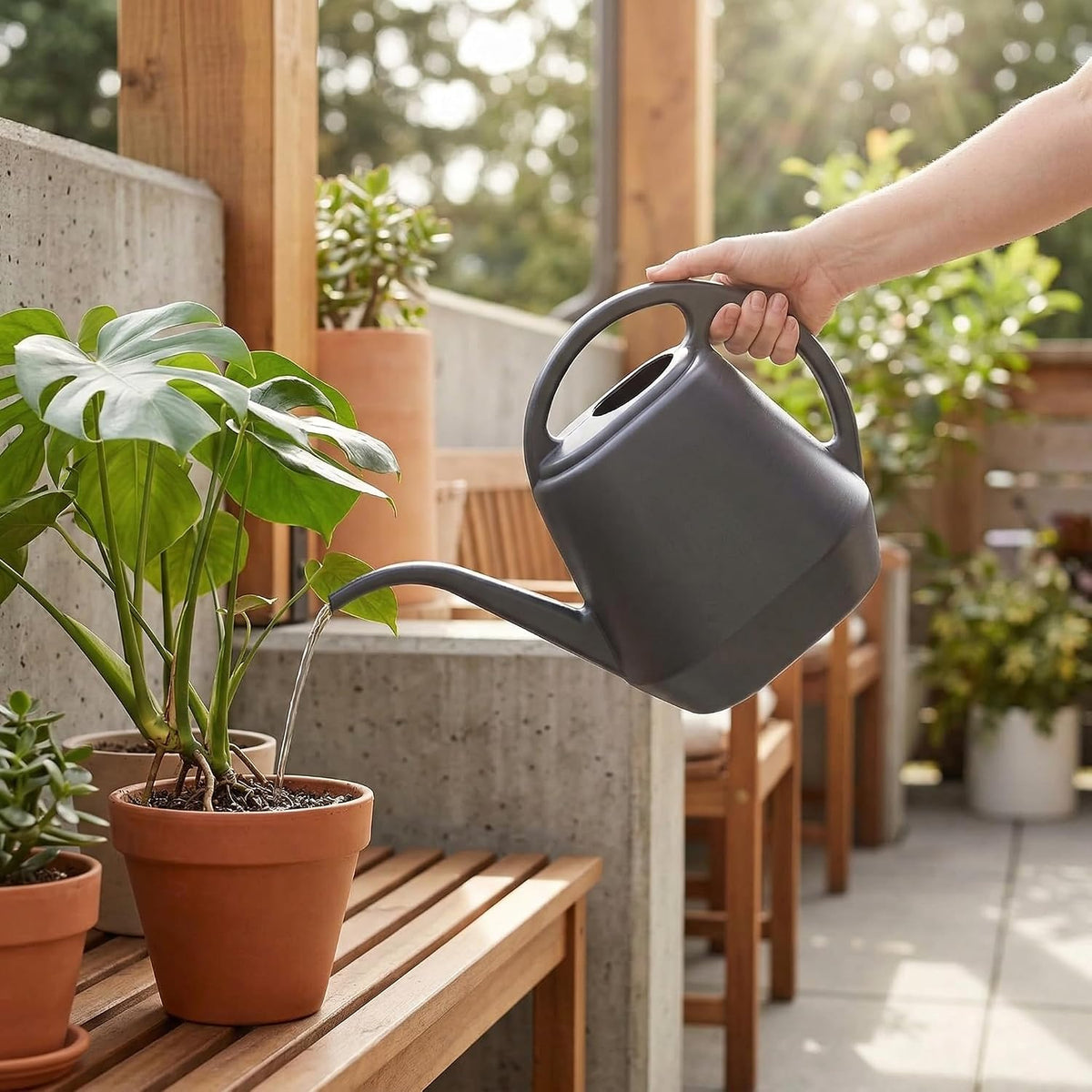 Plastic Watering Can, Grey, 1-Gallon