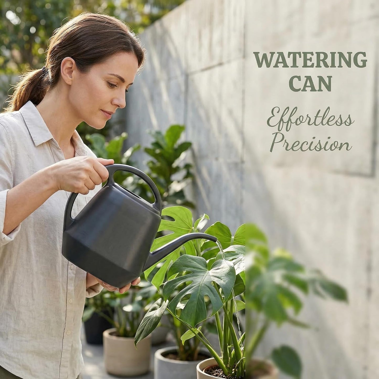 Plastic Watering Can, Grey, 1-Gallon