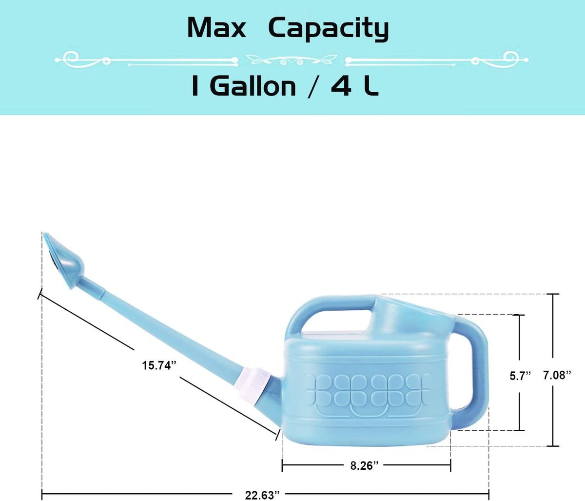 Garden Watering Can for Indoor & Outdoor Plants, Plastic Watering Can 1 Gallon with Long Spout & Removable 360 Degree Rotation Sprinkler Head, Lightweight Watering Pot for Houseplants - Blue