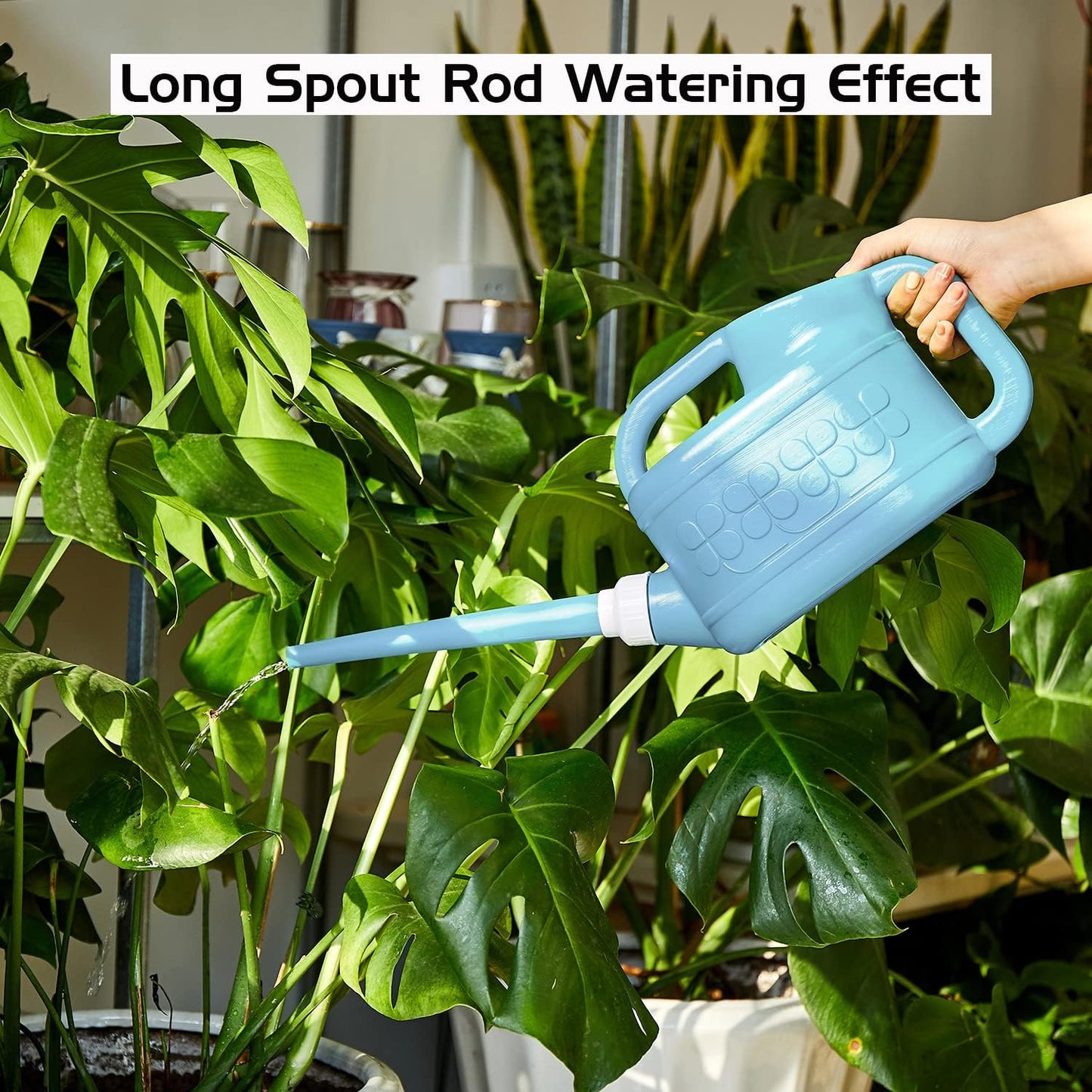 Garden Watering Can for Indoor & Outdoor Plants, Plastic Watering Can 1 Gallon with Long Spout & Removable 360 Degree Rotation Sprinkler Head, Lightweight Watering Pot for Houseplants - Blue