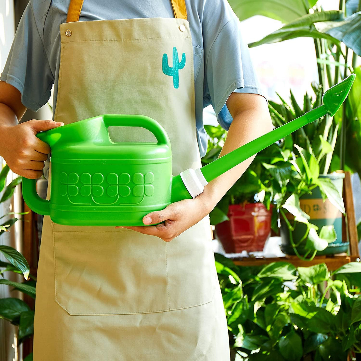 Garden Watering Can for Indoor & Outdoor Plants, Plastic Watering Can 1 Gallon with Long Spout & Removable 360 Degree Rotation Sprinkler Head, Lightweight Watering Pot for Houseplants - Blue