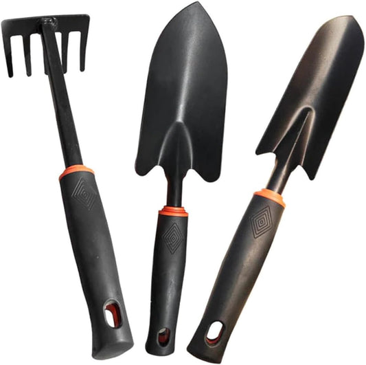 3PCS Gardening Hand Tool Kit, Stainless Steel & Cast Aluminum Set with Ergonomic Non-Slip Grip, Includes Digging Trowel, Transplanting Tool & Cultivator Rake for Planting, Weeding and Soil Loosening