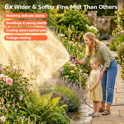 Garden Hose Nozzle, Heavy Duty Metal Water Hose Sprayer, 3.5" Ultra-Wide Sprayer, 8 Patterns, Thumb Control High Pressure Water Nozzle for Watering, Cleaning, Car, Pet, Orange
