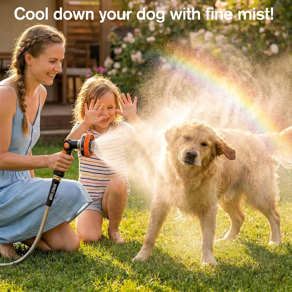 Garden Hose Nozzle, Heavy Duty Metal Water Hose Sprayer, 3.5" Ultra-Wide Sprayer, 8 Patterns, Thumb Control High Pressure Water Nozzle for Watering, Cleaning, Car, Pet, Orange
