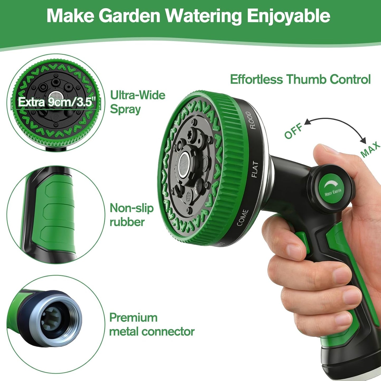 Garden Hose Nozzle, Heavy Duty Metal Water Hose Sprayer, 3.5" Ultra-Wide Sprayer, 8 Patterns, Thumb Control High Pressure Water Nozzle for Watering, Cleaning, Car, Pet, Orange