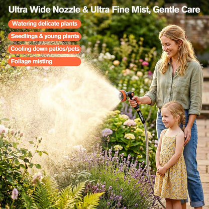 Garden Hose Nozzle, Heavy Duty Metal Water Hose Sprayer, 3.5" Ultra-Wide Sprayer, 8 Patterns, Thumb Control High Pressure Water Nozzle for Watering, Cleaning, Car, Pet, Orange