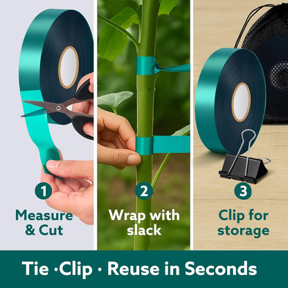 Plant Tie Tape, 1 in x 197 ft Stretchable Green Garden Tape for Plants, Soft Non-Adhesive PVC Plant Ties for Tomatoes, Grapes, Vines, Trees, Branches & Climbing Plants