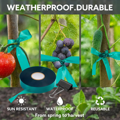 Plant Tie Tape, 1 in x 197 ft Stretchable Green Garden Tape for Plants, Soft Non-Adhesive PVC Plant Ties for Tomatoes, Grapes, Vines, Trees, Branches & Climbing Plants